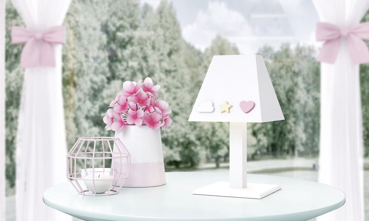 Abajur MDF Nuvem, Estrela e Coração Rosa