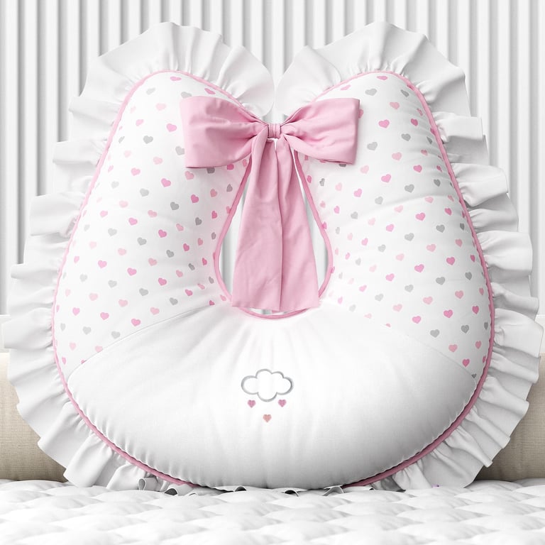 Quarto de Bebê Completo Trança Nuvem Coração Rosa 16 Peças