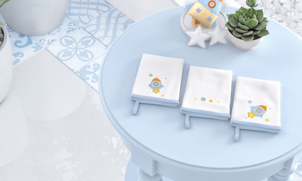 Jogo de Fraldas Boca Malha Astronauta Patchwork Azul — vista alternativa