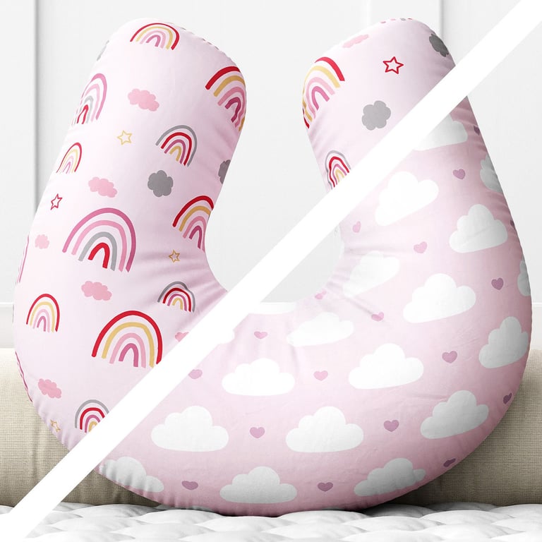 Almofada Amamentação Dupla Face Nuvem Arco-íris Rosa