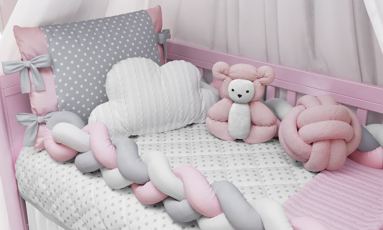 Kit Berço Trança Poá Rosa