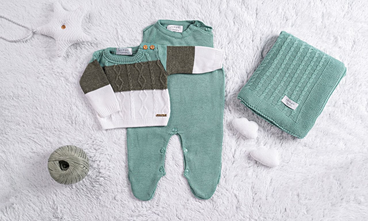 Saída Maternidade Tricot Trança Verde Napolitano 3 Peças