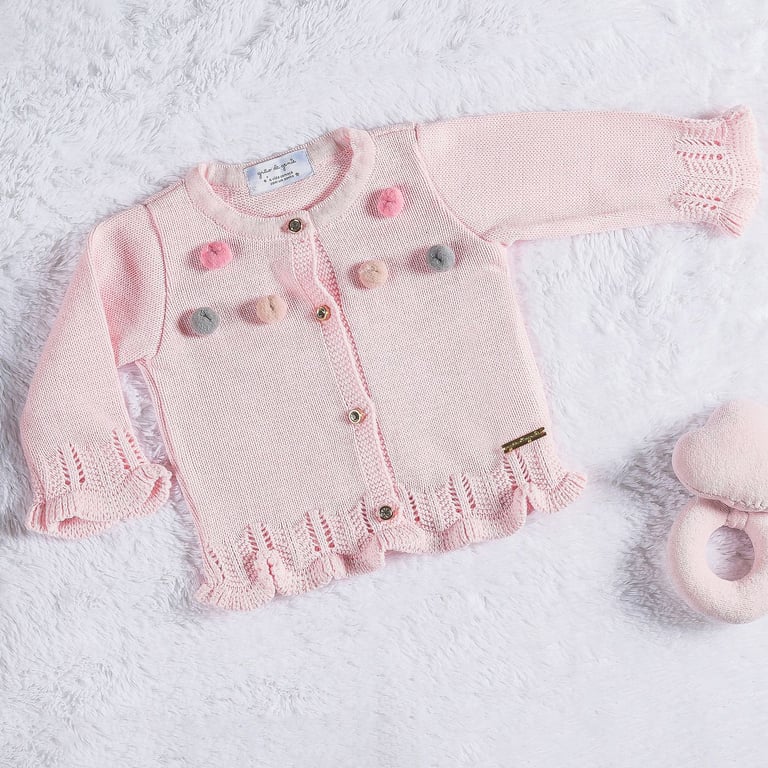Casaquinho Tricot Pompom Rosa Tutti-frutti