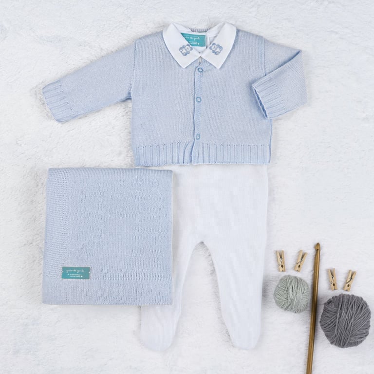 Saída Maternidade Tricot Urso Clássico Vermelho e Branco 04 Peças