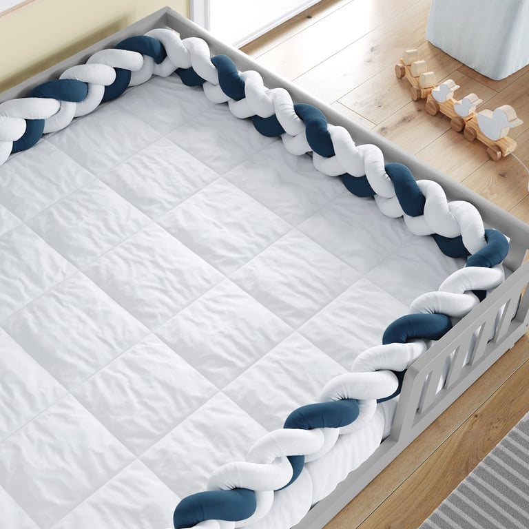 Trança Lateral Para Cama Montessoriana Casal Branco e Azul Marinho 6,52cm