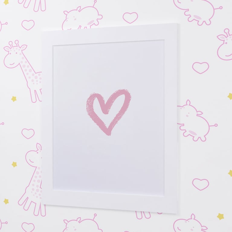 Quadro Coração Branco e Rosa 33cm