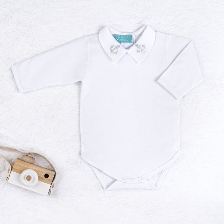 Body Manga Longa Bordado Âncora Navy Azul