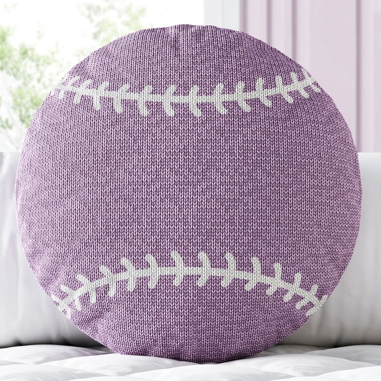 Almofada Redonda Tricot Bola de Beisebol Lilás