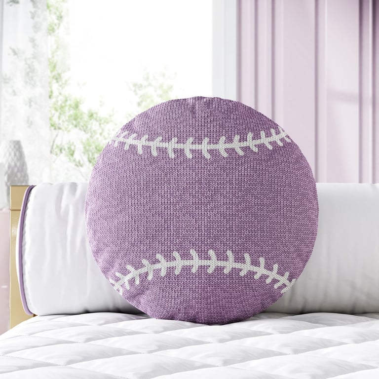 Almofada Redonda Tricot Bola de Beisebol Lilás — vista alternativa
