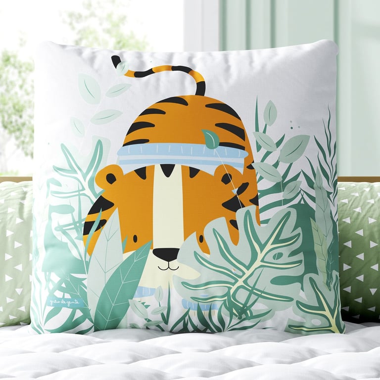 Almofada Quadrada Tigrinho entre as Folhas 30cm