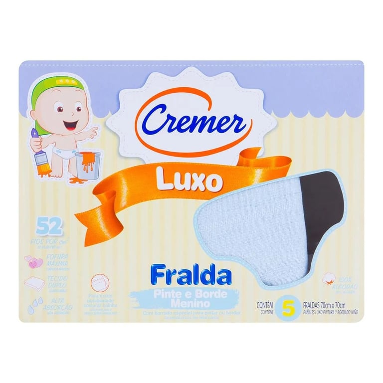 Fralda Luxo Cremer Pinte E Borde Azul 5 Unidades — vista alternativa