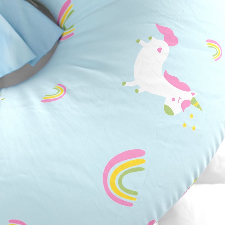 Almofada Amamentação Amiguinhas Unicórnio Azul com Laço