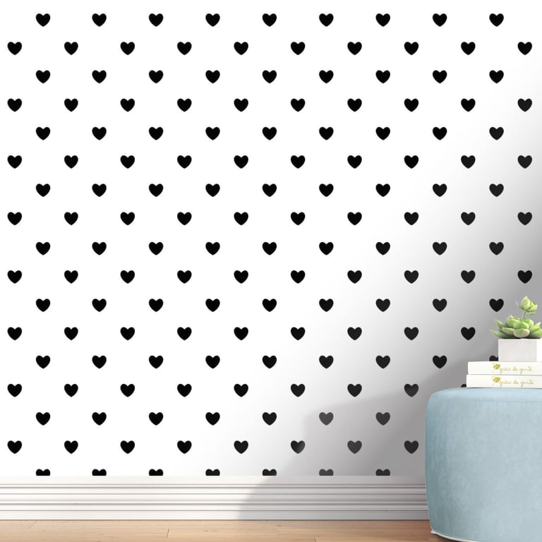 Papel de Parede Coração Preto e Branco 3m