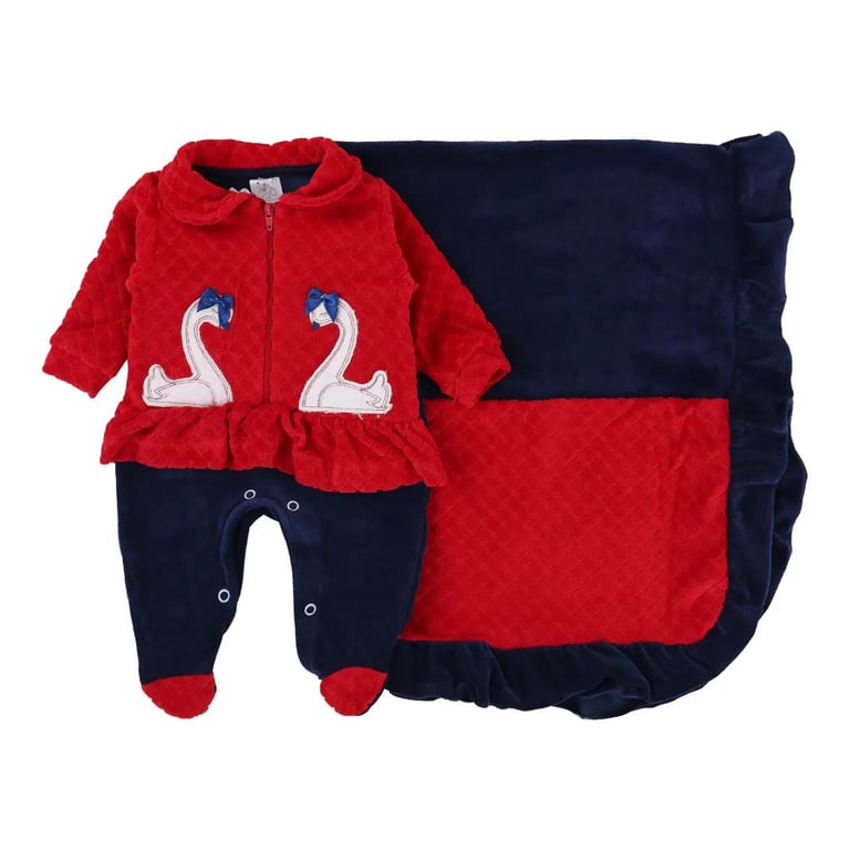 Saída Maternidade Baby Gijo Plush Bordado Cisnes + Manta Salmão