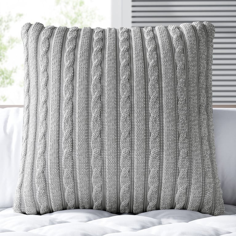 Almofada Quadrada Tricot Trança Cinza 38cm