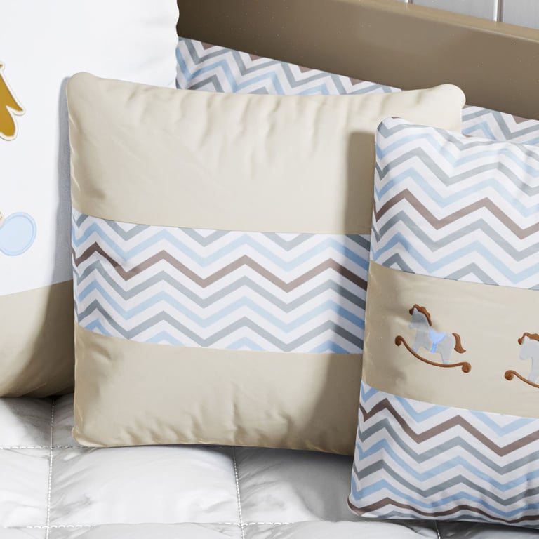 Almofada Quadrada Zig Zag Chevron Bege e Azul 35cm