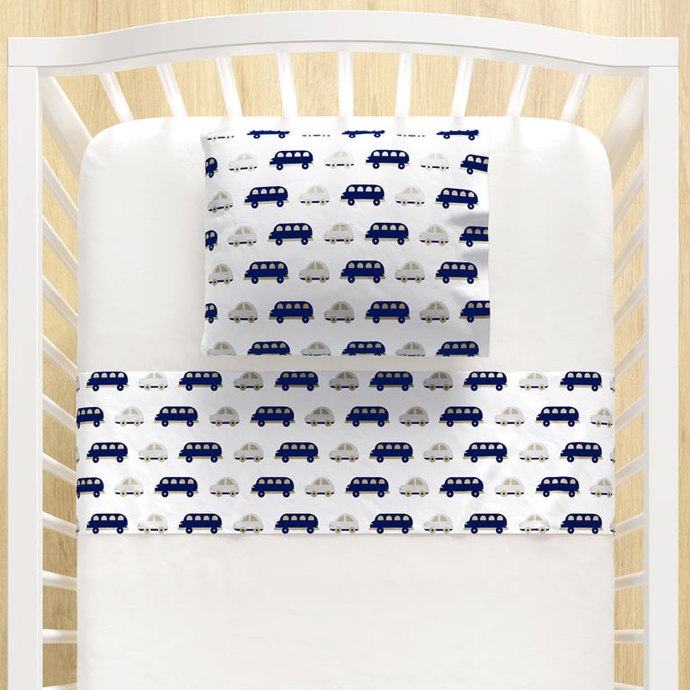 Jogo de Lençol Berço Carrinhos Azul e Amarelo 3 peças