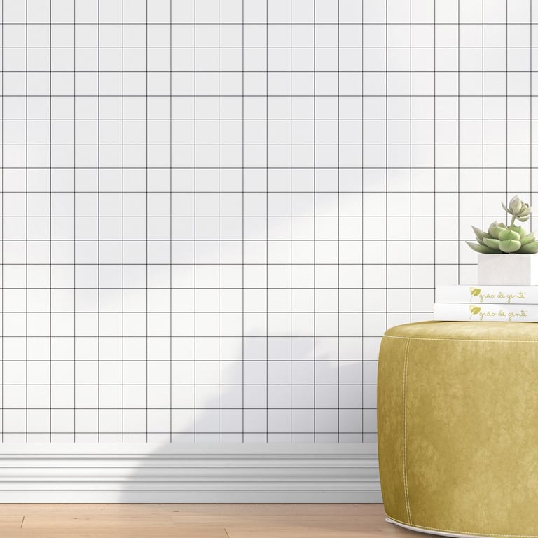 Papel de Parede Quadriculado Branco e Preto 3m