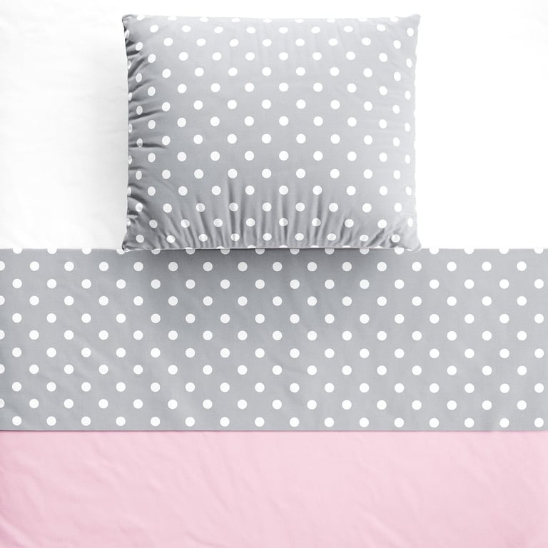 Jogo de Lençol Berço Poá Rosa e Cinza 3 peças