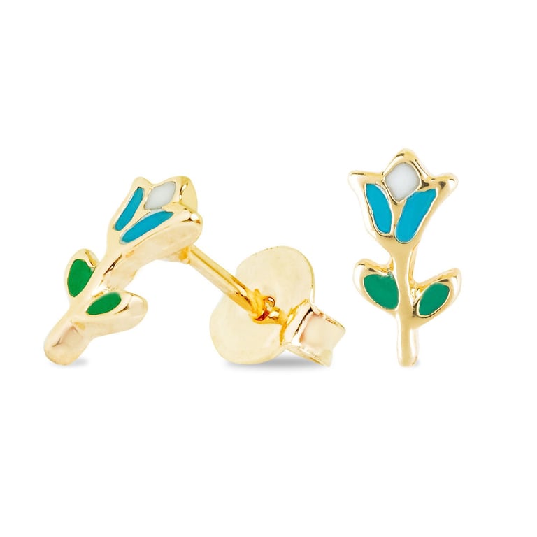 Brinco Infantil Tulipa Azul e Ouro