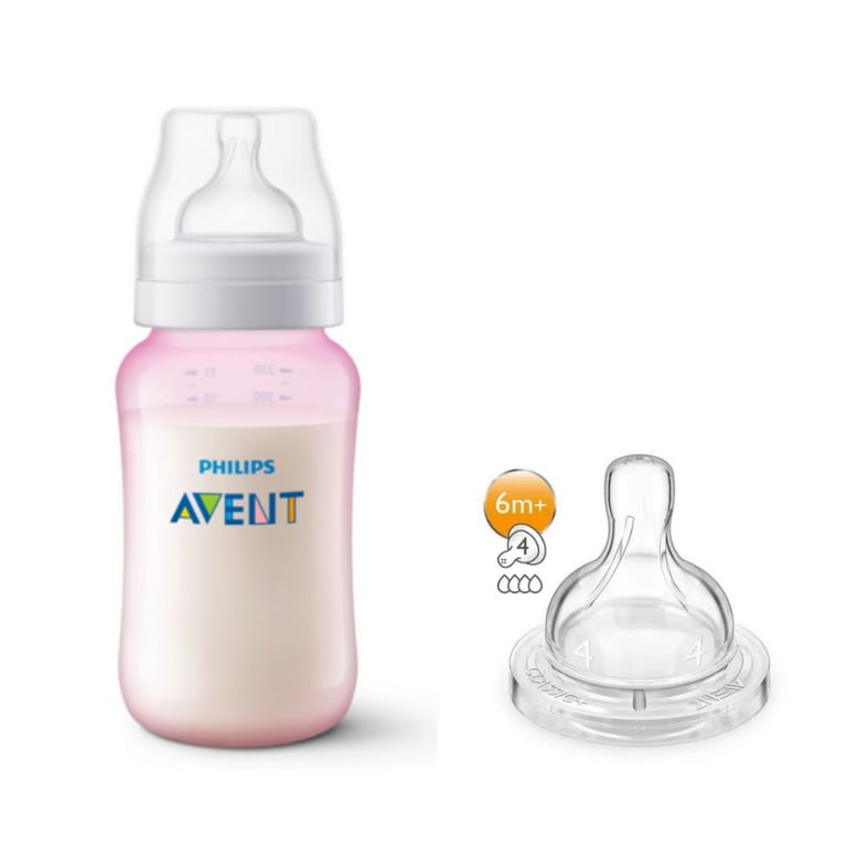 Mamadeira Anticólica Rosa + Bico nº 4 330ml