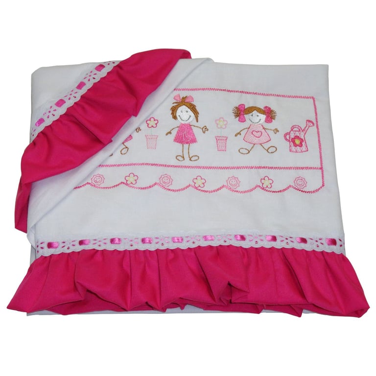 Jogo de Lençol Carrinho Menina no Jardim Pink