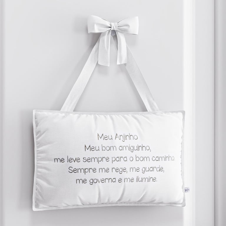 Almofadinha Oração de Berço Anjinho da Guarda Branco e Rosa