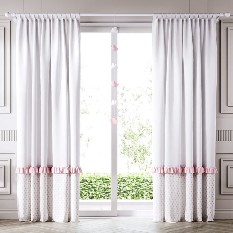 Cortina Poá Babado Rosa