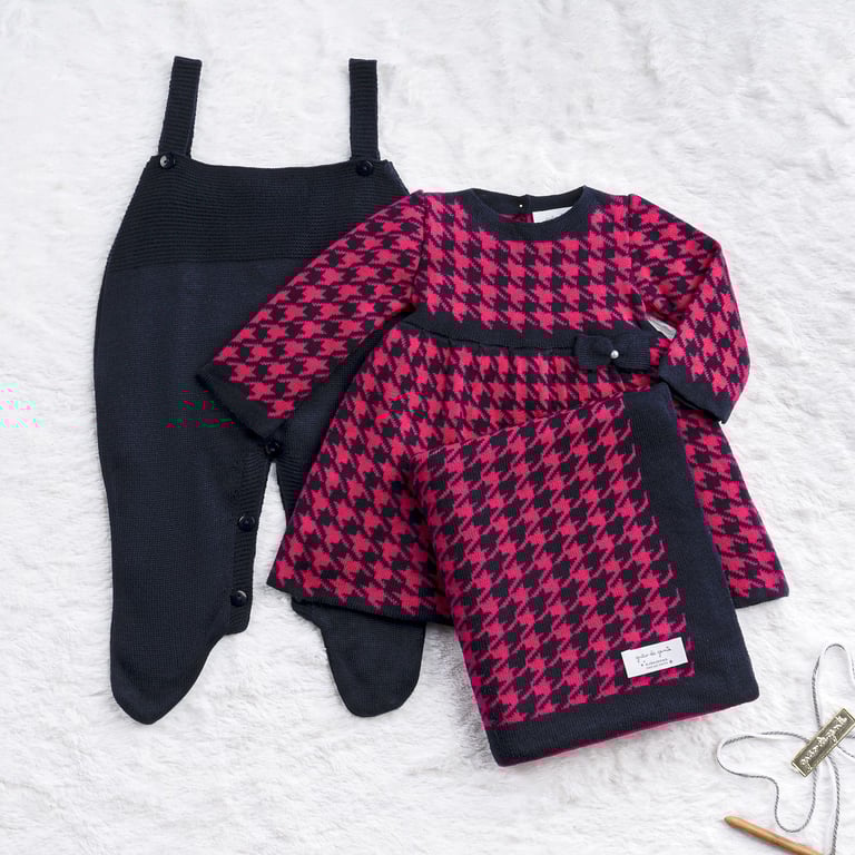 Saída Maternidade Tricot Jacquard Pied de Poule Preto 03 Peças