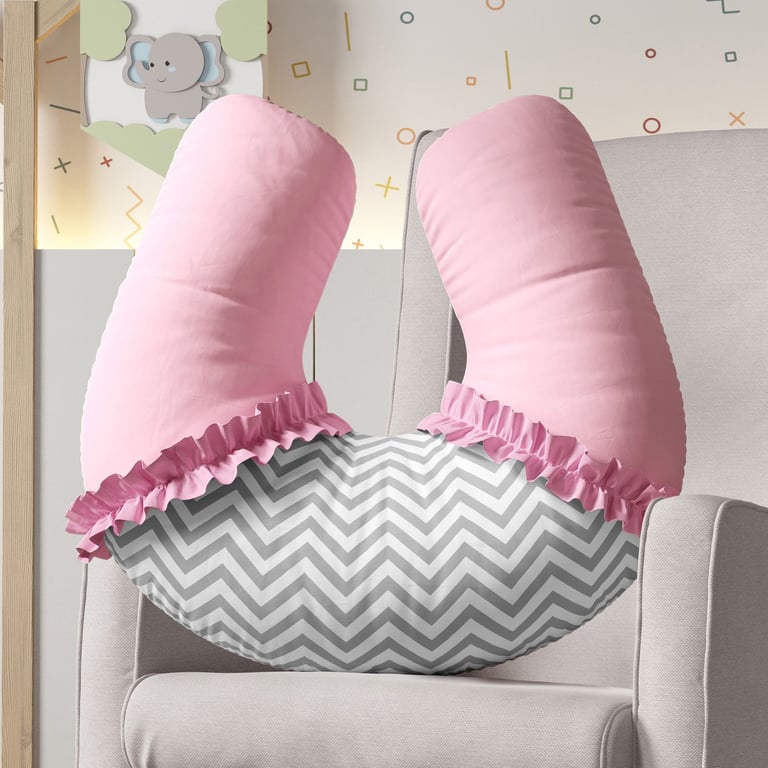 Almofada Amamentação Chevron Rosa e Cinza