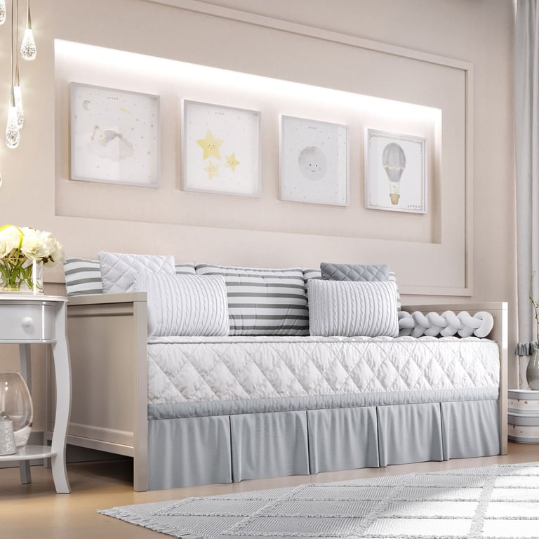 Kit Cama Babá Tricot Trança Branco e Cinza — vista alternativa