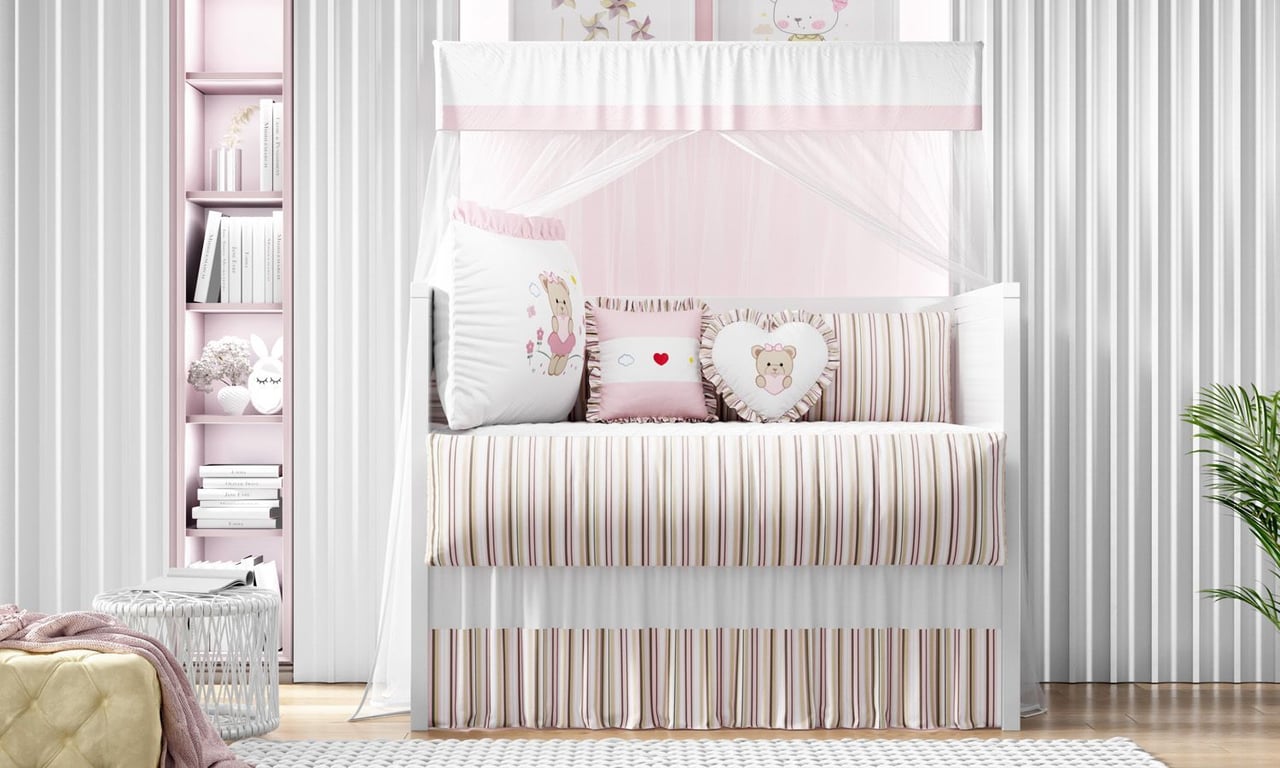 Kit Berço Menina Ursinha Coração Rosa — vista alternativa