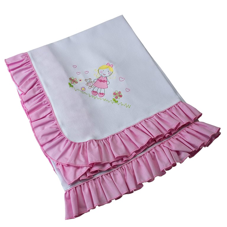 Manta Piquet Menina no Jardim Rosa 75cm