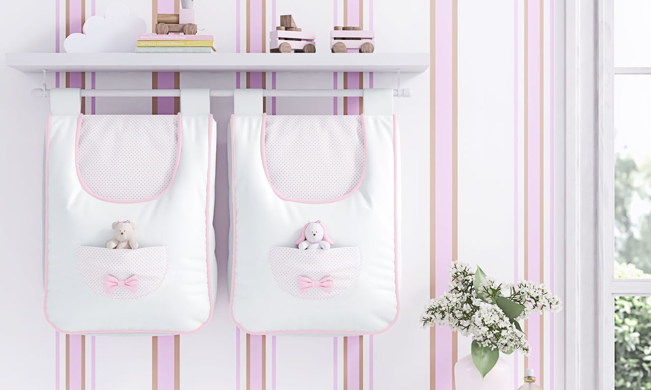 Porta Fraldas Varão Poá Luxo Rosa