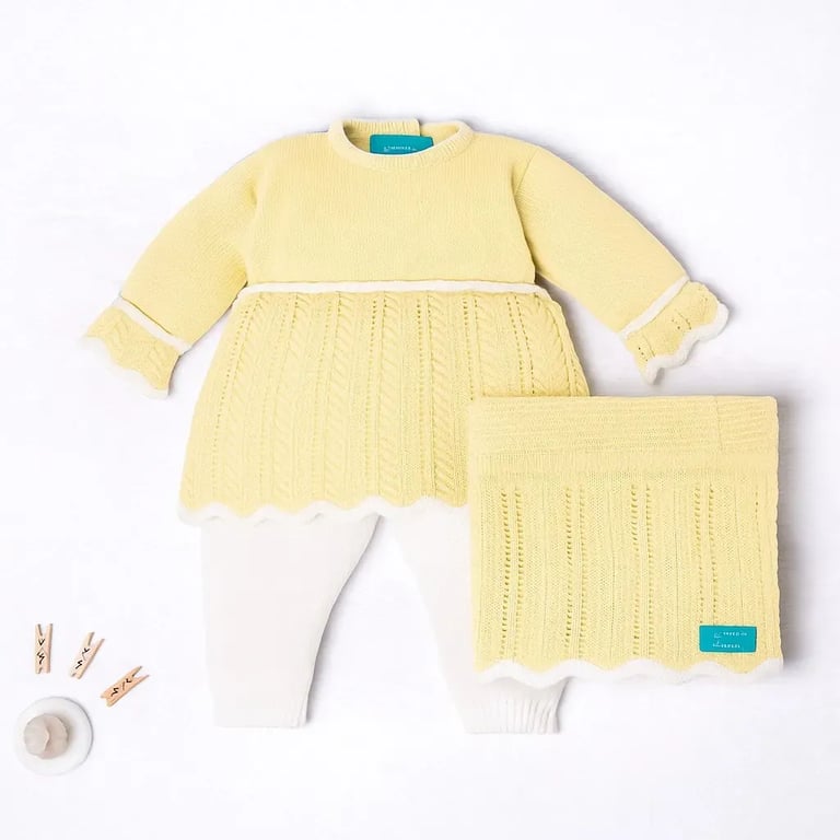 Saída Maternidade Tricot Vestido Amarelo P