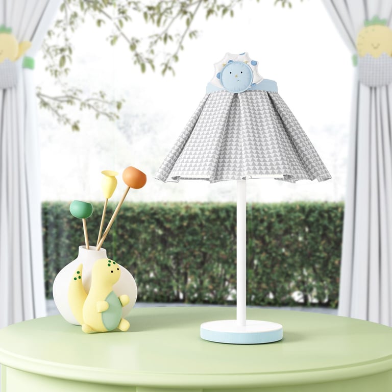 Abajur Simples Amiguinho Dino Trici Azul e Cinza