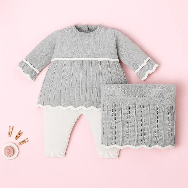 Saída Maternidade Tricot Vestido Cinza P