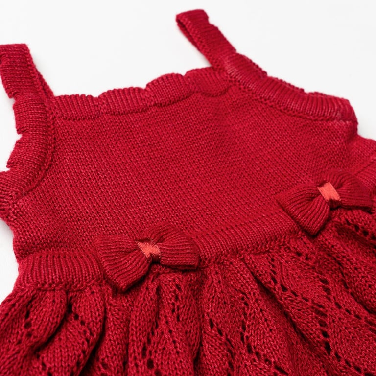 Vestido Tricot Vazado Laços Vermelho