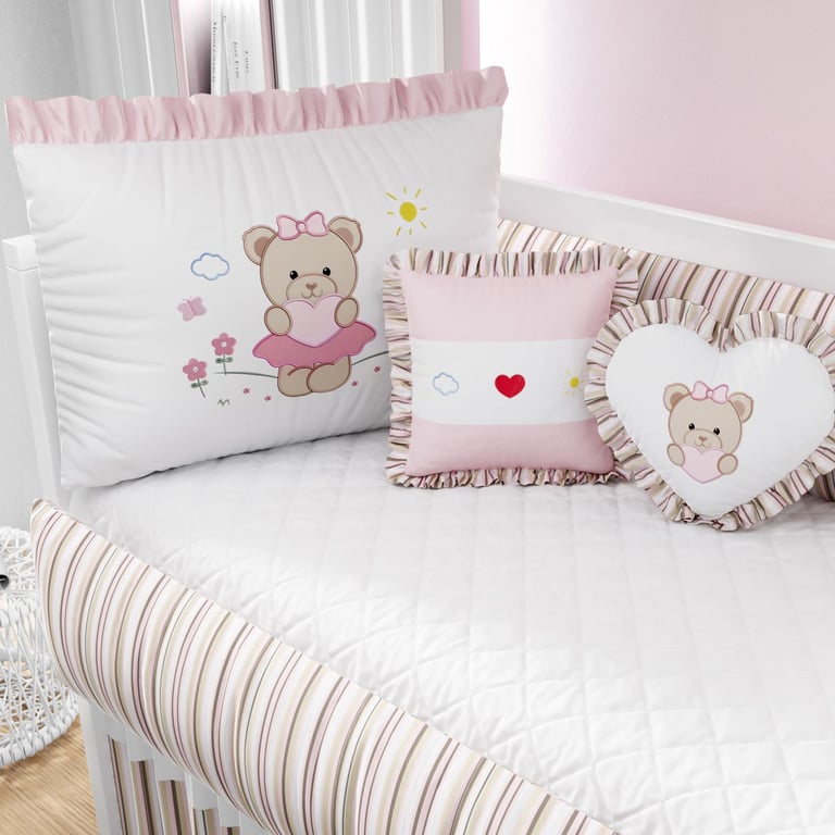 Kit Berço Menina Ursinha Coração Rosa