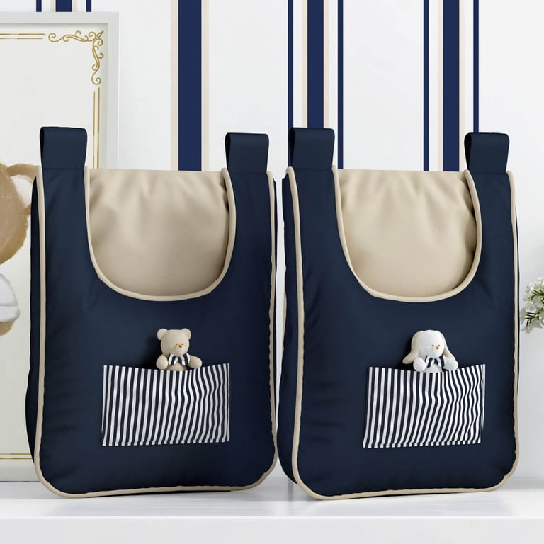 Porta Fraldas Varão Listrado Luxo Azul Marinho