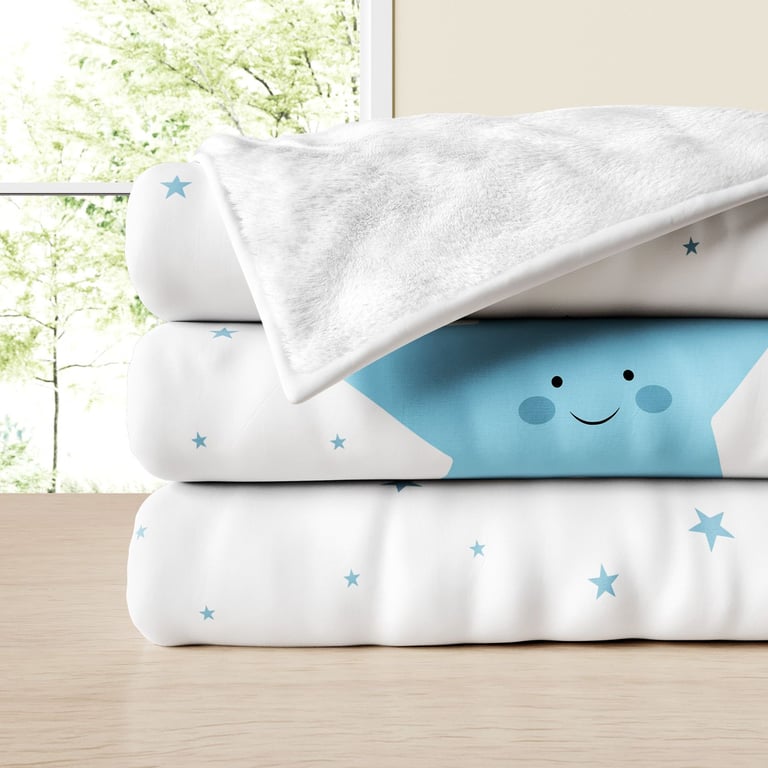Cobertor Dupla Face com Soft Estrelinha Sorridente Azul 1M — vista alternativa