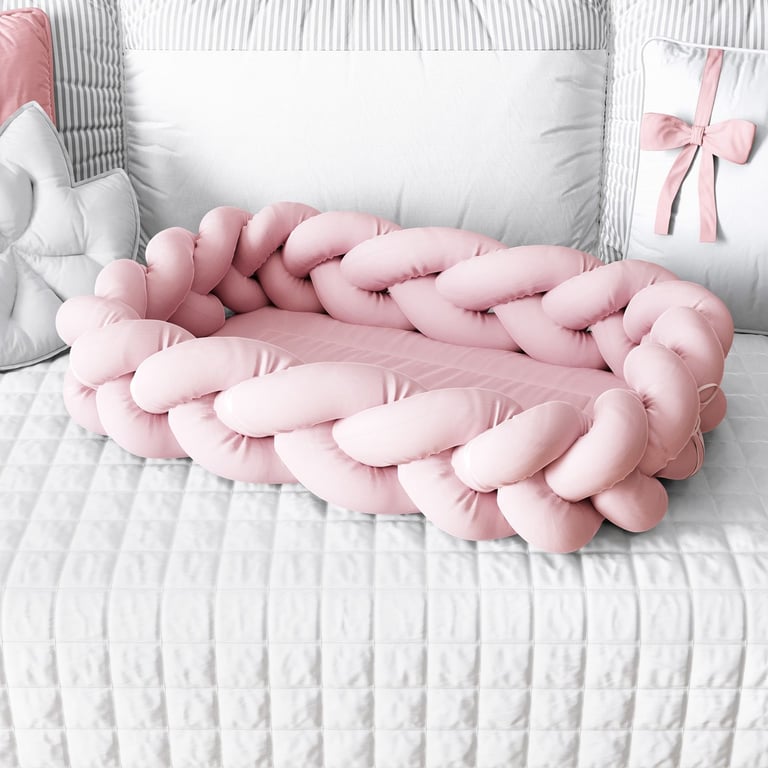 Ninho para Bebê Trança com Mosquiteiro Rosa e Cinza 80cm