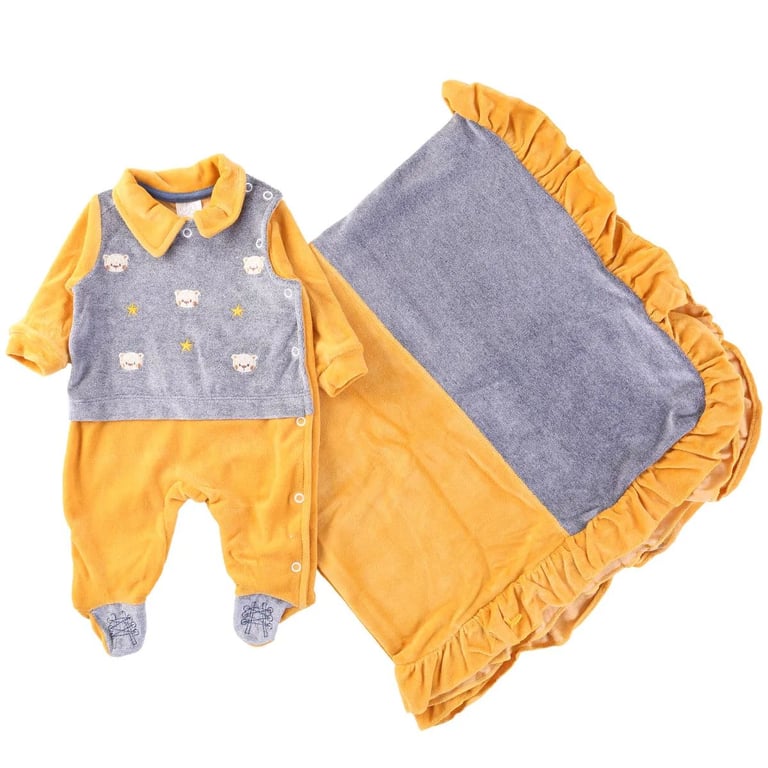 Saída Maternidade Baby Gijo Plush Ursinho Com Estrelas Mostarda