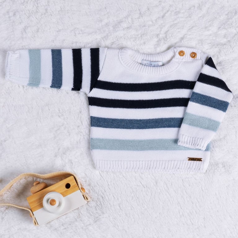 Casaquinho Tricot Degradê Listrado Azul Marinho