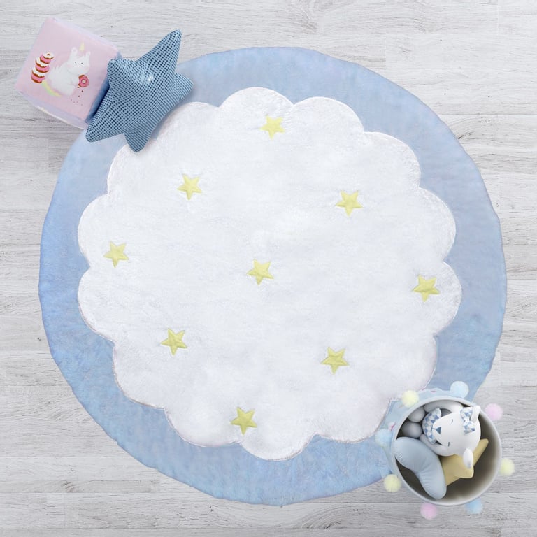 Tapete Redondo Estrelinhas Azul 90cm