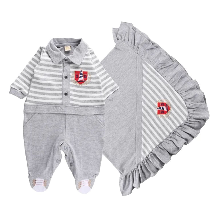 Saída de Maternidade Din Don Bordado Brasão Azul Marinho Tam P