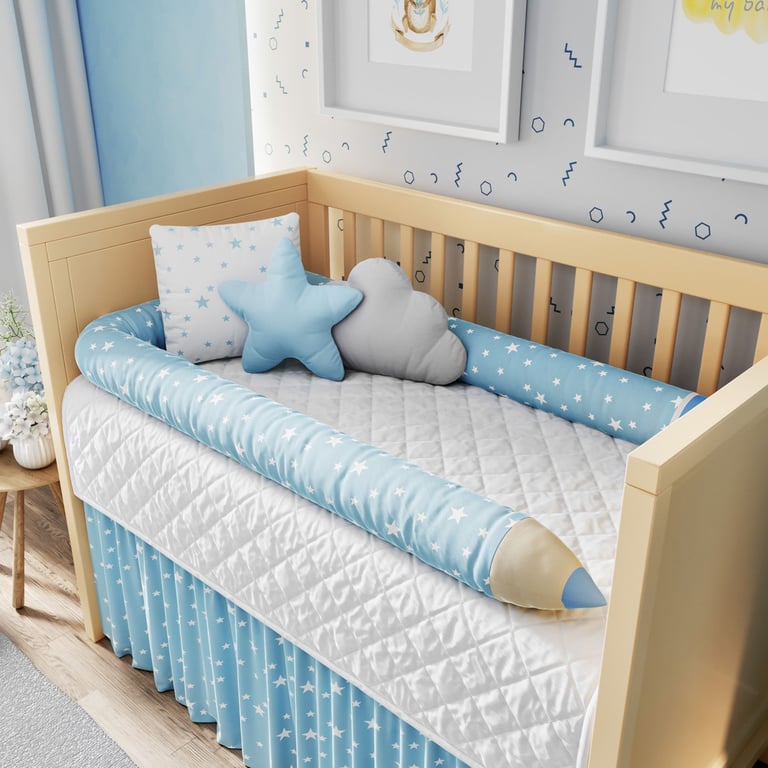 Kit Berço Rolinho Lápis Estrelinha Azul