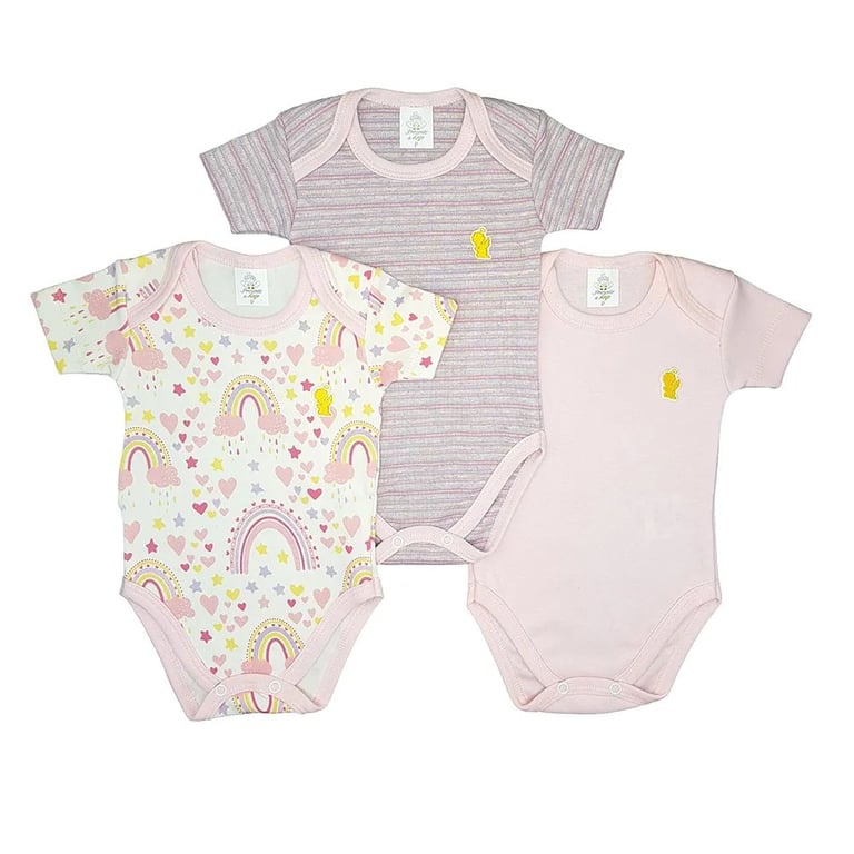 Kit Body Manga Curta Presente de Anjo Estampado 3 Peças