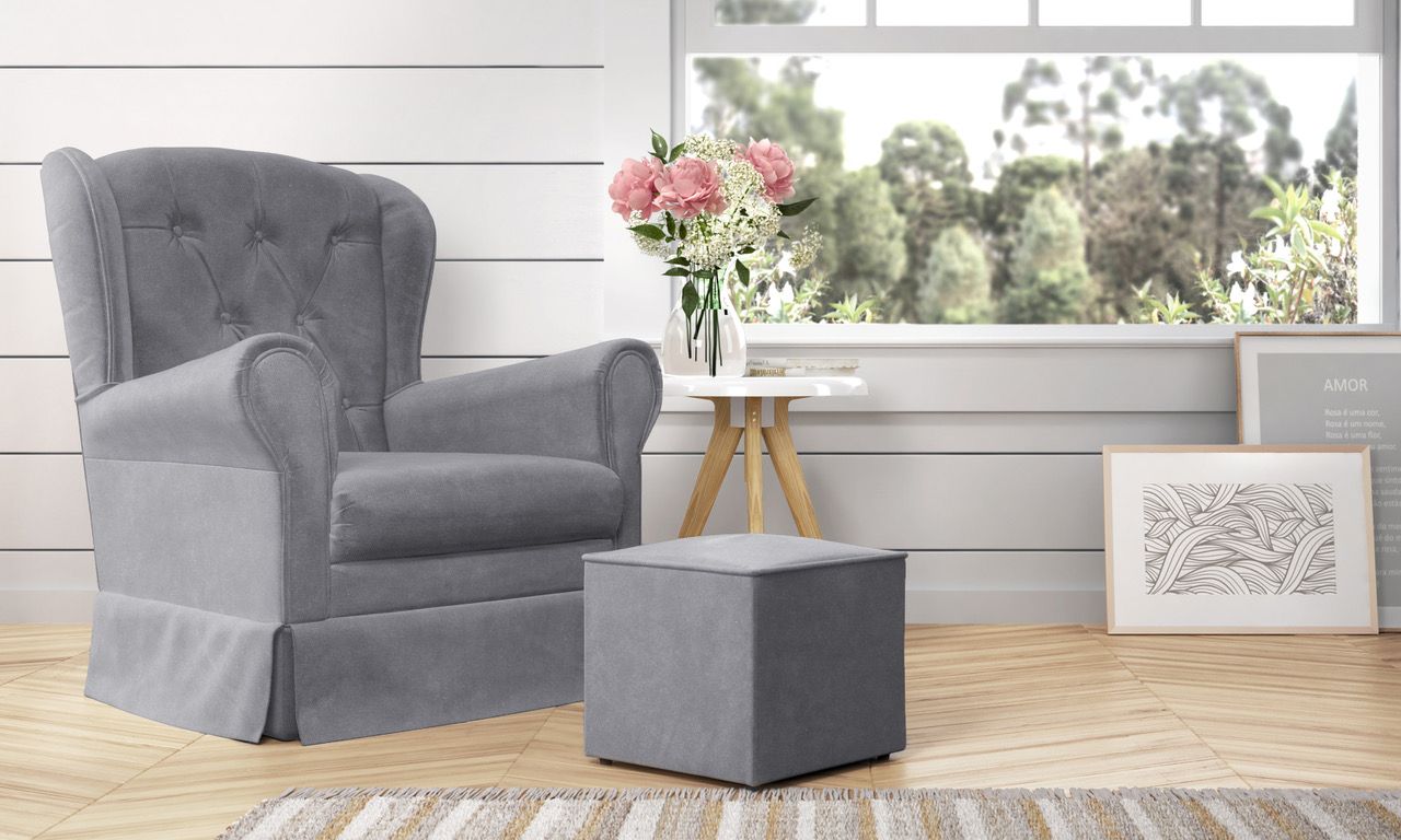 Poltrona Amamentação Balanço com Puff Provençal Cinza — vista alternativa