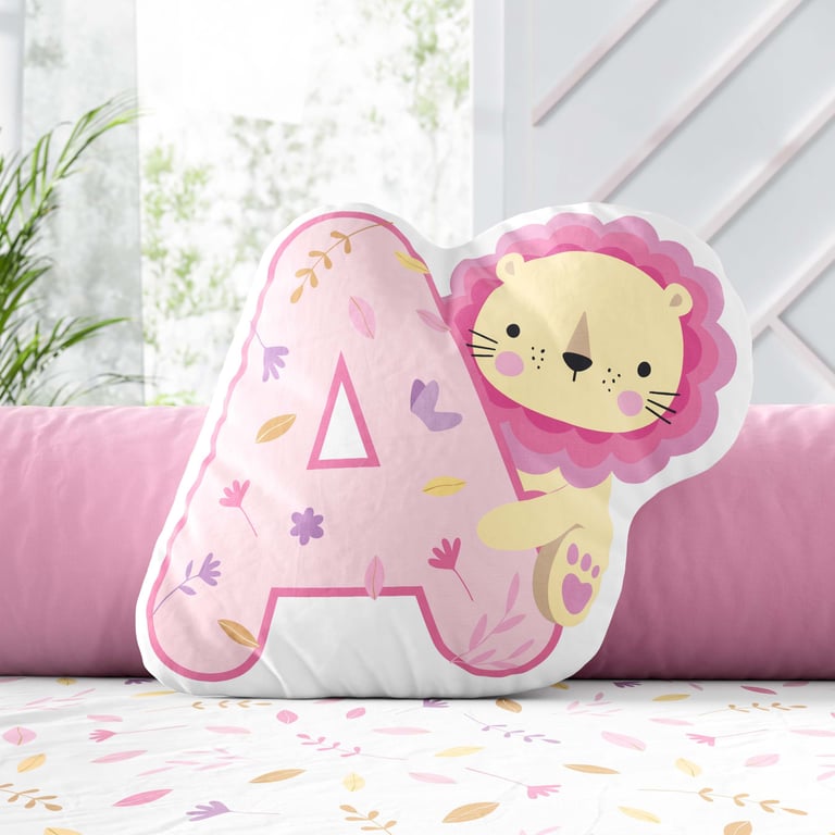 Almofada Selva Baby Rosa Letras de A a Z